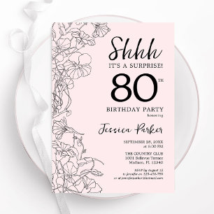 Blush Pink Floral Surprise 80th Birthday Kaart