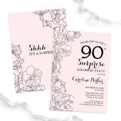 Blush Pink Floral Surprise 90ste verjaardagsfeestj Kaart