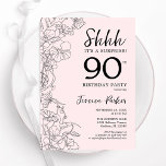 Blush Pink Floral Surprise 90th Birthday Kaart<br><div class="desc">Blush roze en zwart verrassing 90ste verjaardag uitnodiging. Het moderne vrouwelijke ontwerp heeft botanische accenten en typografie script lettertype. Elegante bloemenuitnodigingskaart perfect voor een stijlvol vrouw verrassingsdagfeest. Gedrukte Zazzle-uitnodigingen of direct download digitale afdrukbare sjabloon.</div>