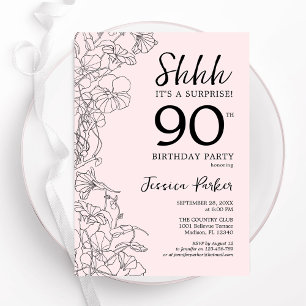 Blush Pink Floral Surprise 90th Birthday Kaart