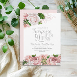 Blush Pink Floral Surprise 90th Birthday Kaart