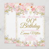 Blush Pink Floral Surprise 90th Birthday Kaart (Voorkant / Achterkant)