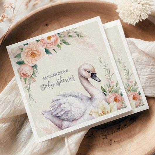 Blush Pink Floral Swan Princess Baby shower Servet