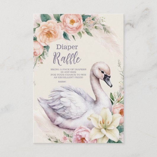 Blush Pink Floral Swan Princess Diapper Raffle Informatiekaartje (Voorkant)