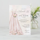 Blush Pink Floral Sweet 16 Birthday Invitation Kaart (Staand voorkant)