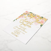 Blush Pink Floral Sweet 16 Butterfly Gold Folie Uitnodiging (Gedraaid)