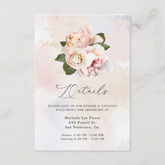 Blush Pink Floral Sweet 16 Details Enclosure Kaart (Voorkant)