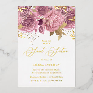 Blush Pink Floral Sweet 16 Party Gold Folie Uitnodiging