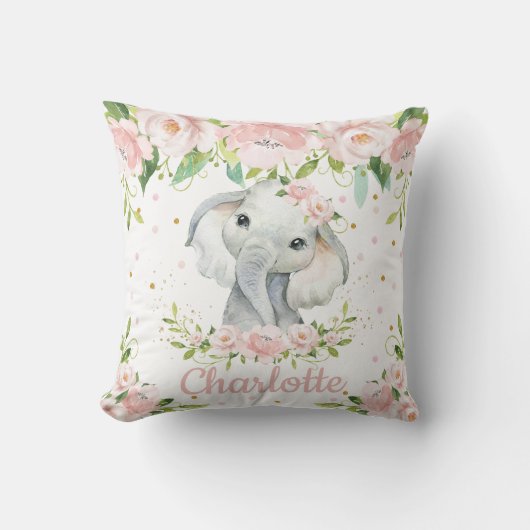 Blush Pink Floral Sweet Elephant Girl Nursery Kussen (Voorkant)