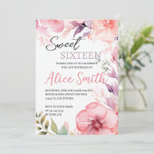 Blush Pink Floral Sweet Sixteen Birthday Kaart (Staand voorkant)