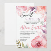 Blush Pink Floral Sweet Sixteen Birthday Kaart (Voorkant / Achterkant)