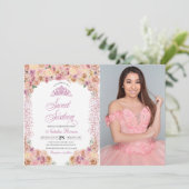 Blush Pink Floral Sweet Zestien verjaardag Kaart (Staand voorkant)