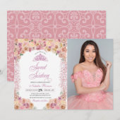 Blush Pink Floral Sweet Zestien verjaardag Kaart (Voorkant / Achterkant)