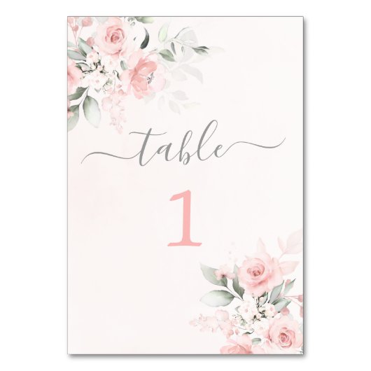 Blush pink floral Tafelkaart Kaart (Voorkant)