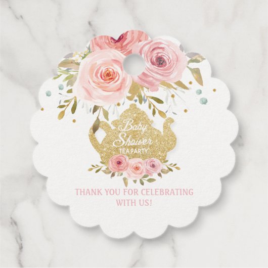 Blush Pink Floral Tea Party Baby shower dank u Bedankjes Labels (Achterkant)
