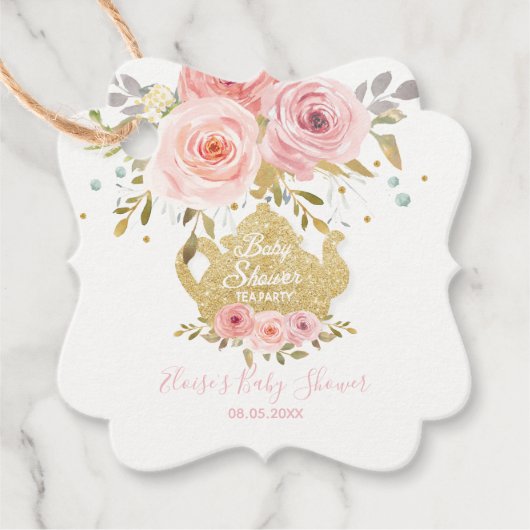Blush Pink Floral Tea Party Baby shower dank u Bedankjes Labels (Voorkant)