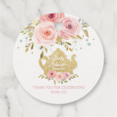 Blush Pink Floral Tea Party Baby shower dank u Bedankjes Labels (Achterkant)