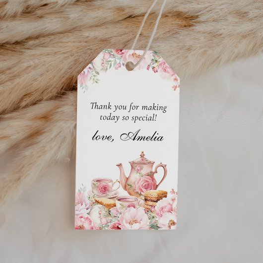 Blush Pink Floral Tea Party Dank je wel Favor Cadeaulabel