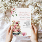 Blush Pink Floral Teacup Vrijgezellenfeest Brunch Kaart