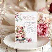 Blush Pink Floral Teacup Vrijgezellenfeest Brunch Kaart