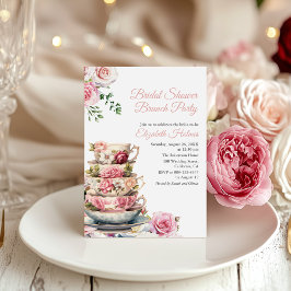 Blush Pink Floral Teacup Vrijgezellenfeest Brunch Kaart