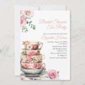 Blush Pink Floral Teacup Vrijgezellenfeest Thee Br Kaart (Voorkant)