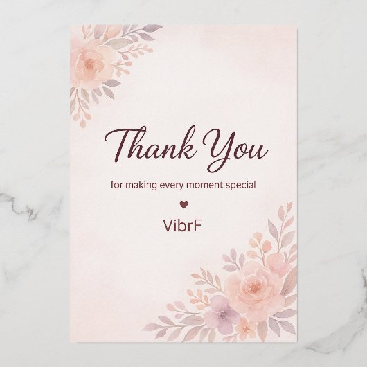 Blush Pink Floral Thank You Card | Modern Elegant  Folie Feestdagenkaart (Voorkant)