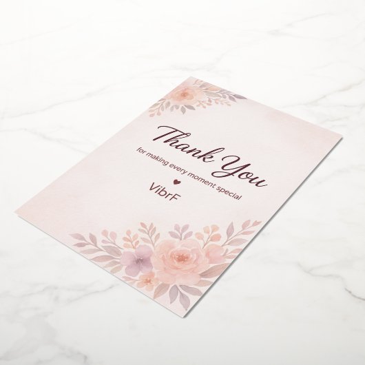 Blush Pink Floral Thank You Card | Modern Elegant  Folie Feestdagenkaart (Gedraaid)