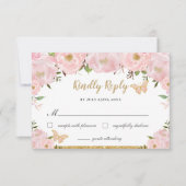 Blush Pink Floral Tiara Quinceañera Butterflies RSVP Kaartje (Voorkant)