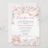 Blush Pink Floral Tijd voor Tea Vrijgezellenfeest Kaart (Voorkant)
