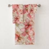 Blush Pink Floral Towel Elegant Monogram Wedding Bad Handdoek (Insitu)