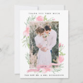 Blush Pink Floral | Trouwfoto Dank u wel Bedankkaart (Voorkant)