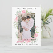 Blush Pink Floral | Trouwfoto Dank u wel Bedankkaart (Staand voorkant)