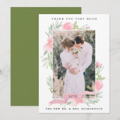 Blush Pink Floral | Trouwfoto Dank u wel Bedankkaart (Voorkant / Achterkant)