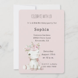 Blush Pink Floral Unicorn Birthday Kaart