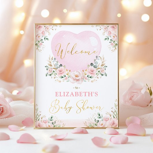 Blush Pink Floral Valentijnse Baby showers Welkom Poster