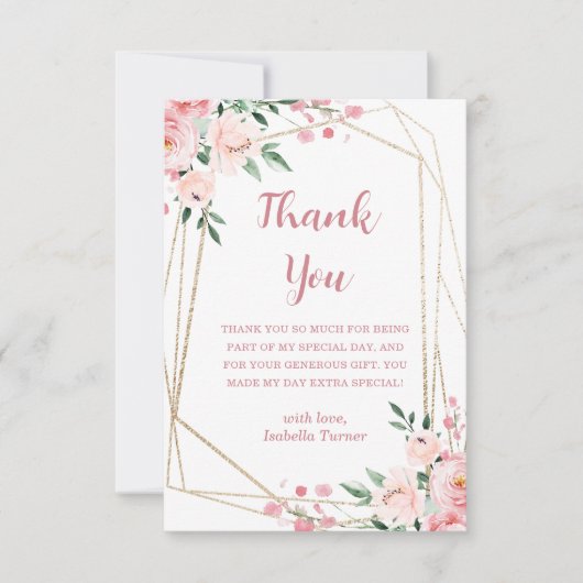 Blush Pink Floral | Verjaardag bedankje Bedankkaart (Voorkant)