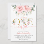 Blush Pink Floral Vernederend Baby Girl 1e verjaar Kaart (Voorkant)