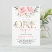 Blush Pink Floral Vernederend Baby Girl 1e verjaar Kaart (Staand voorkant)