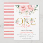 Blush Pink Floral Vernederend Baby Girl 1e verjaar Kaart (Voorkant / Achterkant)