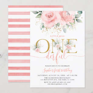 Blush Pink Floral Vernederend Baby Girl 1e verjaar Kaart