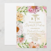 Blush Pink Floral Verpleegkundig Afstudeerfeest Kaart (Voorkant / Achterkant)