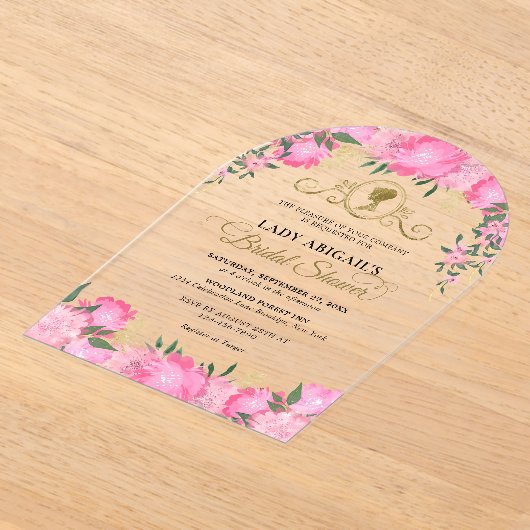 Blush Pink Floral Victoriaans Vrijgezellenfeest Ar Acryl Uitnodigingen (Laagn)