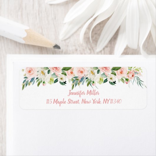 Blush Pink Floral Vrijgezellenfeest Adres Etiket (Insitu)