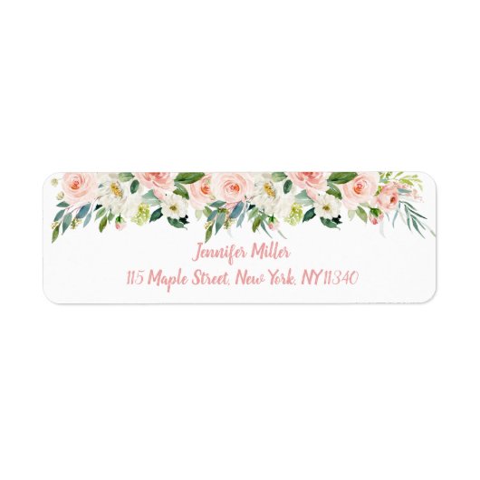 Blush Pink Floral Vrijgezellenfeest Adres Etiket (Voorkant)