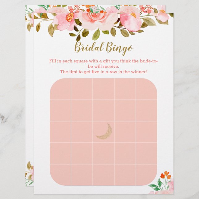 Blush Pink Floral Vrijgezellenfeest Bingo Game (Voorkant / Achterkant)