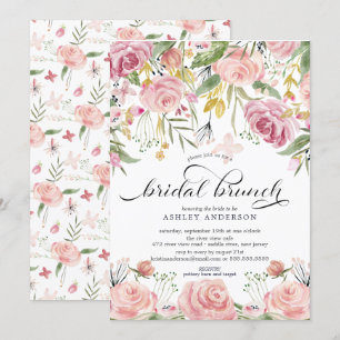 Blush Pink Floral Vrijgezellenfeest Brunch Kaart