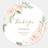 Blush Pink Floral Vrijgezellenfeest Favor Dank u Ronde Sticker (Voorkant)