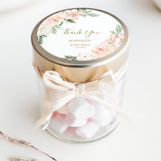 Blush Pink Floral Vrijgezellenfeest Favor Dank u Ronde Sticker