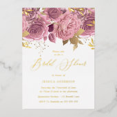 Blush Pink Floral Vrijgezellenfeest Gold Folie Uitnodiging (Voorkant)